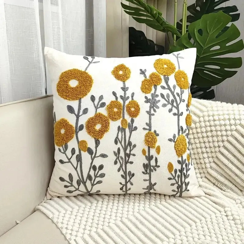 1Pc Boho Floral Tufted Decorative Throw Pillow Cover
