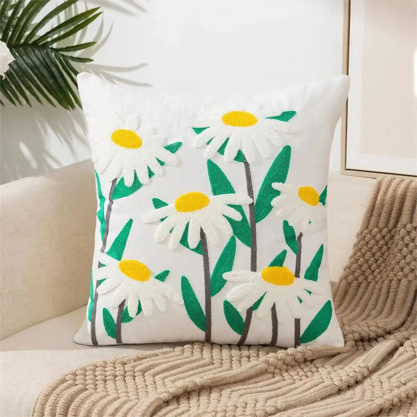 1Pc Boho Floral Tufted Decorative Throw Pillow Cover
