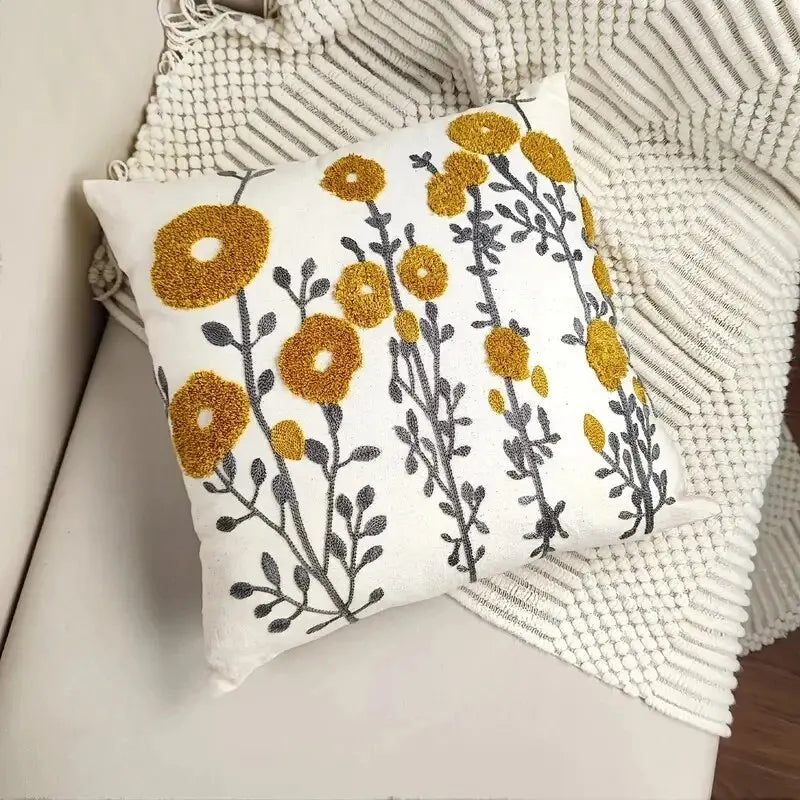 1Pc Boho Floral Tufted Decorative Throw Pillow Cover