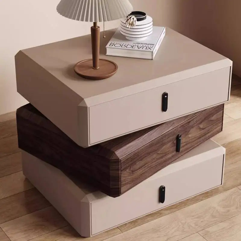 Rotating Solid Wood Nightstand Modern White Drawer