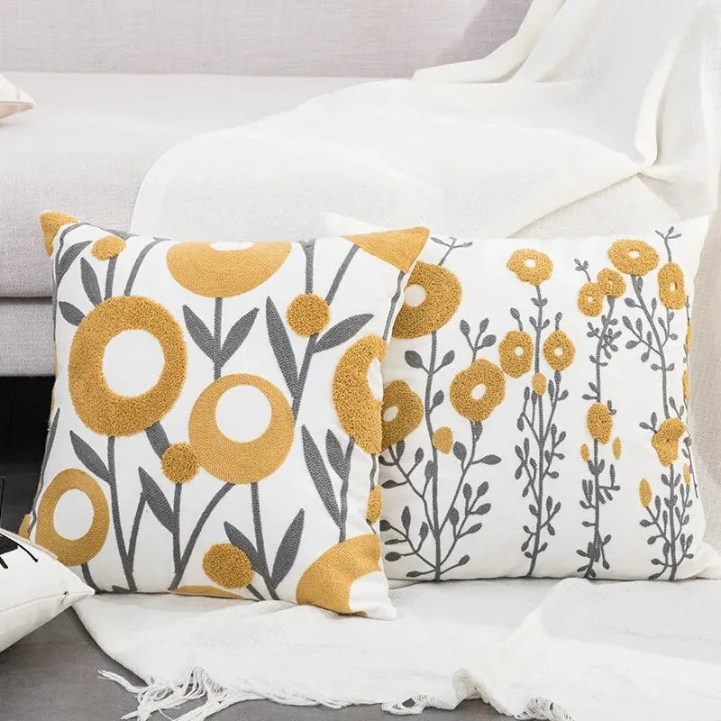 1Pc Boho Floral Tufted Decorative Throw Pillow Cover