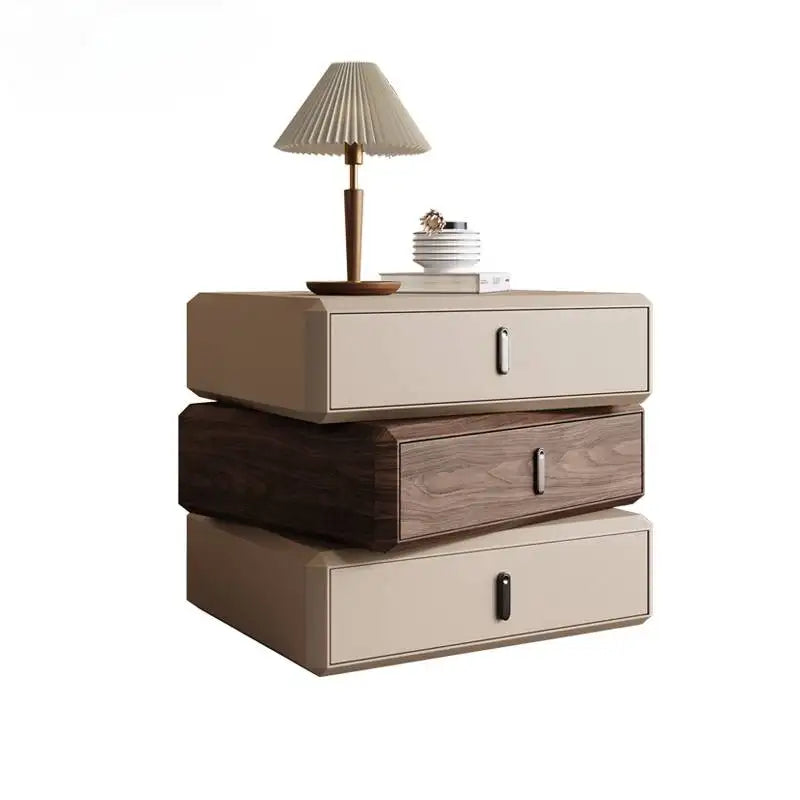 Rotating Solid Wood Nightstand Modern White Drawer