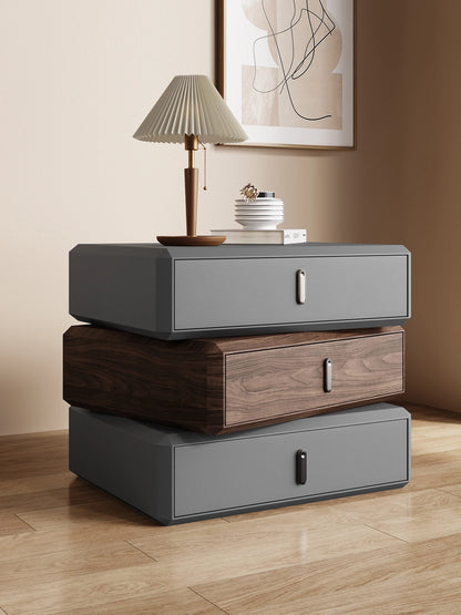 Rotating Solid Ｗood Ｎightstand Modern White Drawer