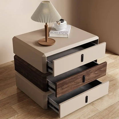 Rotating Solid Ｗood Ｎightstand Modern White Drawer