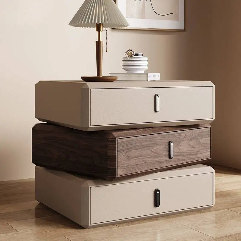 Rotating Solid Ｗood Ｎightstand Modern White Drawer