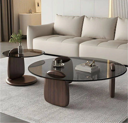 Glass Round Coffee Table Nesting Table Set