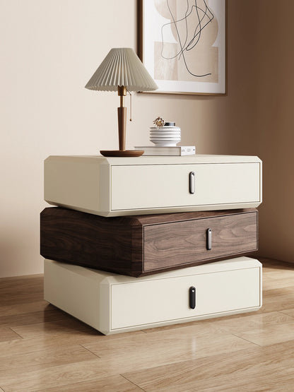 Rotating Solid Ｗood Ｎightstand Modern White Drawer