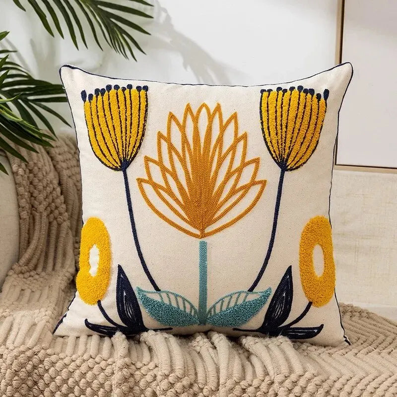 1Pc Boho Floral Tufted Decorative Throw Pillow Cover