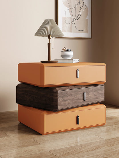 Rotating Solid Ｗood Ｎightstand Modern White Drawer