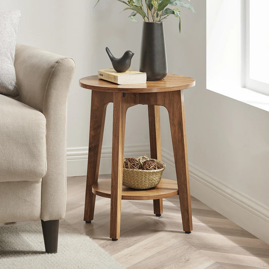 Side Table, Small Round End Table with Lower Shelf