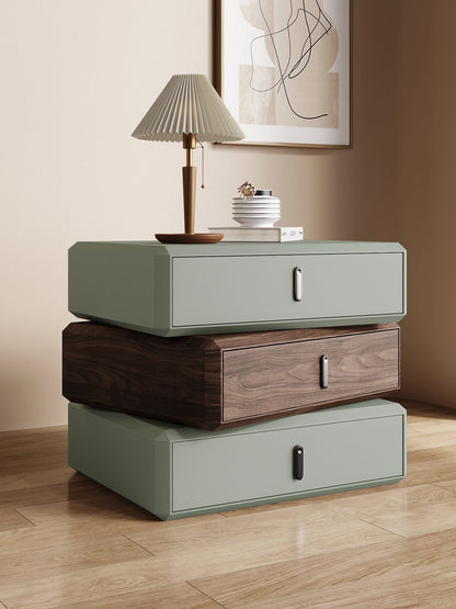 Rotating Solid Ｗood Ｎightstand Modern White Drawer