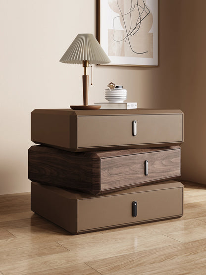 Rotating Solid Ｗood Ｎightstand Modern White Drawer